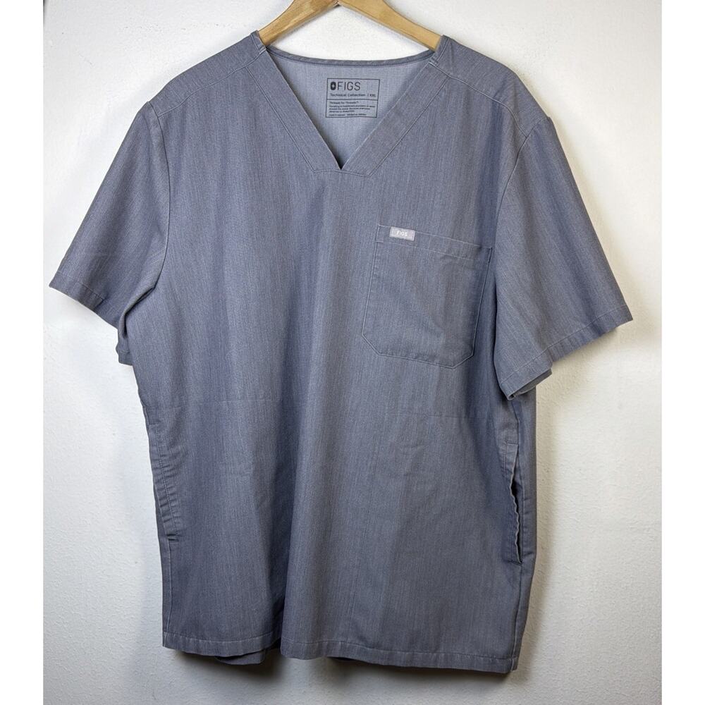 Figs Scrub Shirt Men's XXL Gray Medical Technical Chisec Scrub Top TM3000